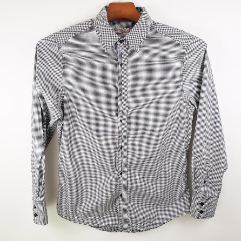 Sovereign Code Mens Button Up Black White Plaid Dress Shirt S